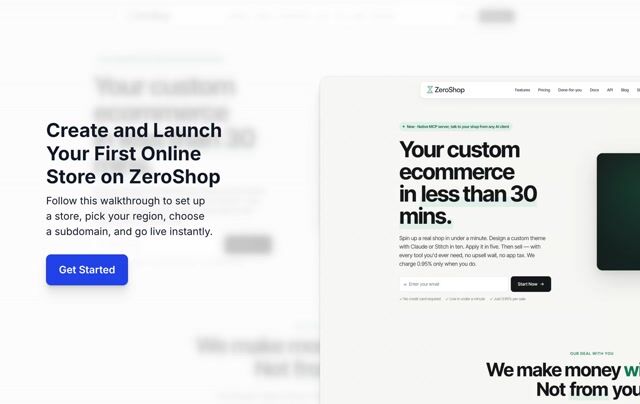 ZeroShop product demo — building a real shop from sign-up to first sale
